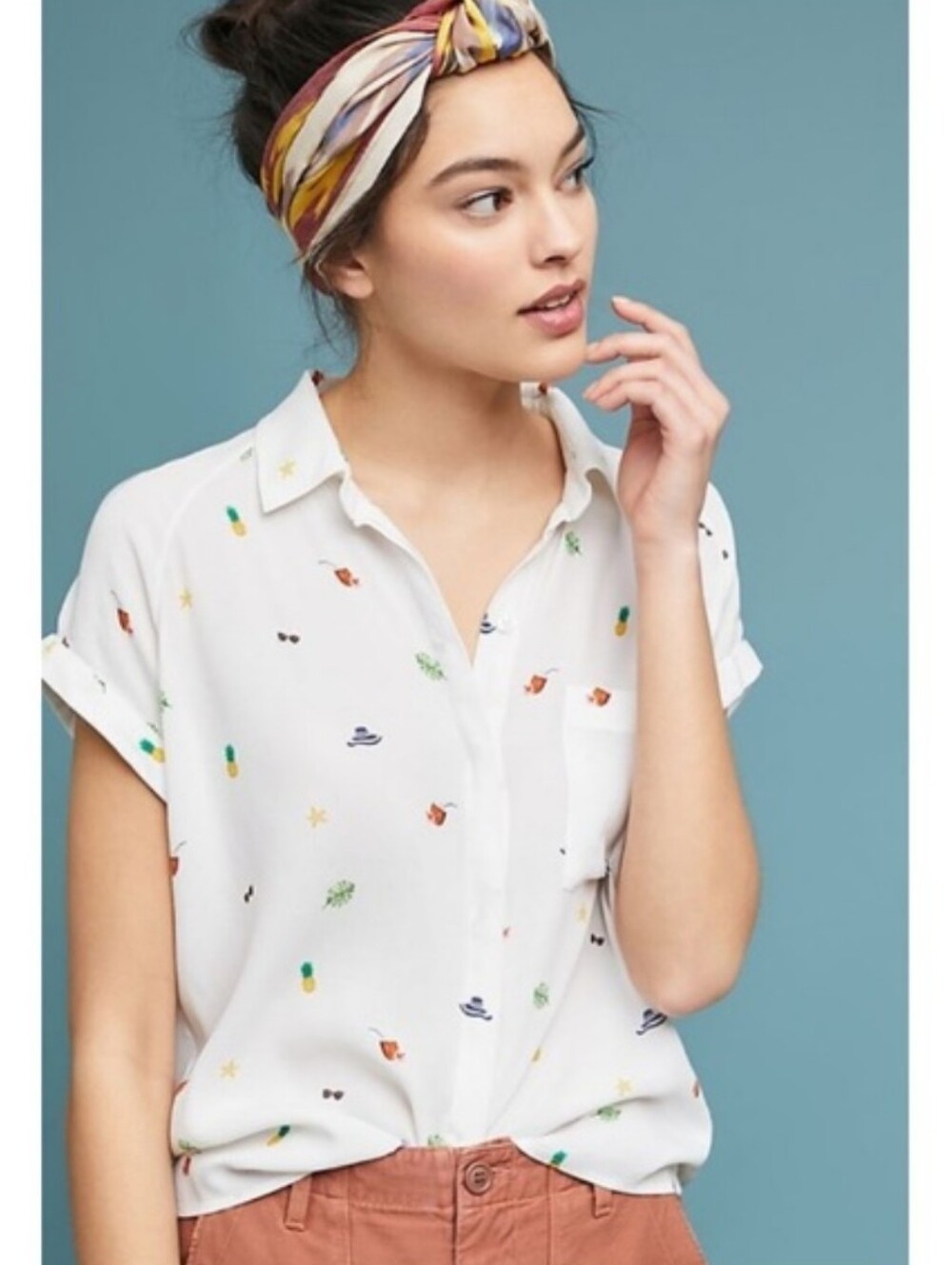 Rails x Anthropologie Chase Beach Day Whimsy Buttondown Blouse - XS